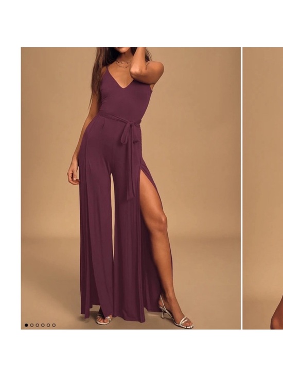 Lulus Pants - Lulu’s Plum V-Neck Wide-Leg Jumpsuit with Side Slit